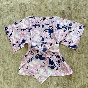 Talbots Floral Kimono Top with Waist Tie.  XS.